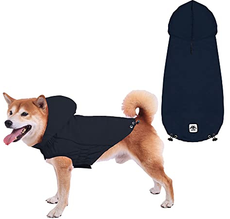 Hunderegenmantel Wasserdicht für Kleine Hunde - Hunde Hoodie, Regenmantel Mit Kapuze (Navy Blau, XL)