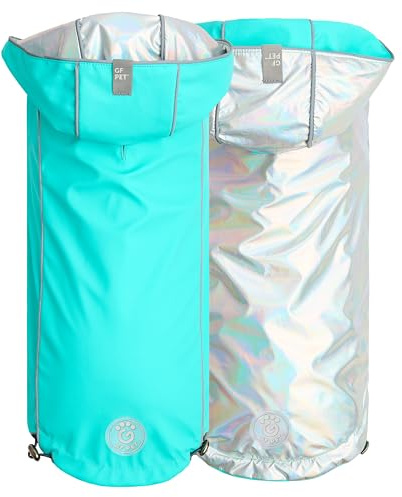 GF Pet Reversible Raincoat - Regenjacke- wasserdichte Hundebekleidung- Größe M Hundemantel Rückenlänge 38cm- Neongelb mit Krawattenfärbung