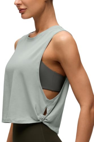 CRZ YOGA Pima Cotton Tank Top Tiefer Armausschnitt Jade Gray 36