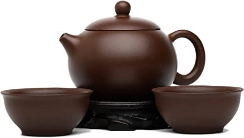 BEZAX Zisha Teiera Set,Teiera in Vera Argilla 7,1 Oz con 2 Tazze,Set per La Teiera per Principianti Brew Kong Fu -Set Xishi,Argilla Viola