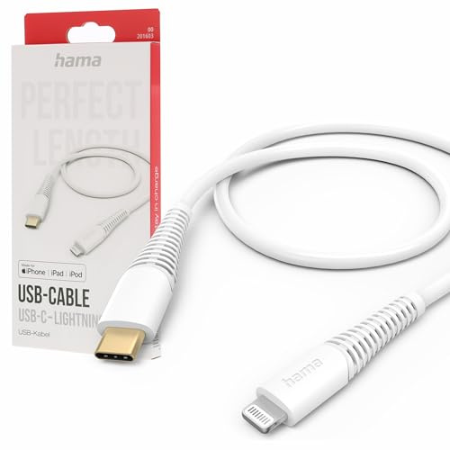 Hama Ladekabel USB C auf Lightning (iPhone Ladekabel, Lightning Kabel, iPhone 14 13 12 11 Pro Max Plus mini SE XS Max XR X 8 7, iPad Pro Air mini, iPod, MFI zertifiziert, vergoldet, 1,5m) weiß