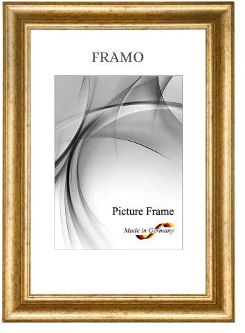FRAMO N°50 - Cadre photo baroque - 60 x 90 cm - En bois massif - Doré vieilli - Rétro vintage antique - Avec vitre en verre synthétique anti-reflet incassable et crochets de suspension en métal