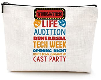 Theatre Life Cosmetic Bag Makeup Bag Pouch Theater Gifts Musical Theatre Drama Lover Gifts Comedy Tragedy Mask Bag for Women Actor Actress Teacher Friends Sister Bestie Mom Beach Birthday Graduation