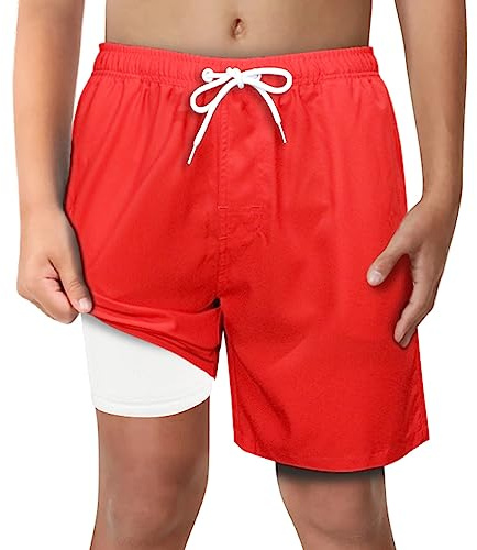 LUCOWEE Boys Swim Trunks with Boxer Brief Liner Compression Anti Chafe Swimming Shorts Comfortable Stretchy UPF50+ Quick Dry Swimsuits
