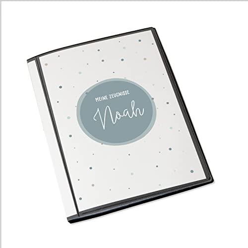 HeLLo mini Personalisierte Zeugnismappe Kinder - Personalisiertes Geschenk zur Einschulung - inkl. 20 Klarsichthüllen DIN A4 - Zeugnismappe Mädchen & Jungen - hellomini (Blaue Punkte)