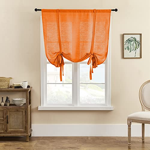 SIMPVALE 1 Piece Roman Blinds Tulle Tie Up Sheer Curtains with Rod Pocket Translucent Voile Curtain for Living Room Bedroom Balcony Kitchen Bathroom, Orange, 120x120cm