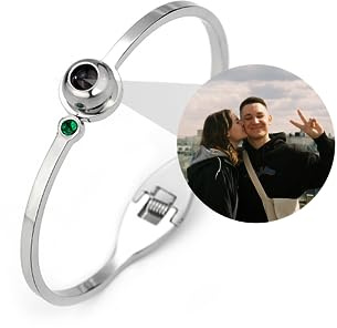 Personalisiertes Foto-Armband mit Bild innen, individuelle Kreis-Bild-Armbänder mit Geburtsstein „I Love You 100 Languages“-Projektionsarmband-Armreif für Frauen, Männer, Freunde, Schwestern, Paare