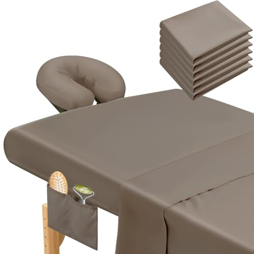 Mixweer Parure de lit de massage 9 pièces - 3 pièces - Draps de lit de massage - Housse de coussin lavable pour salon de beauté, spa, salon de coiffure - Noyer
