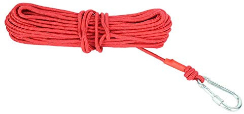 Seil mit Karabiner, Kletterseil 20M Polyester Rot Magnet Angeln Nylon Hohe Festigkeit Schnur Sicherheit Braid Seil Angeln Starke Zugkraft Schatzsuche Bergungsseil