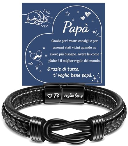 YELUWA Bracciale per Papà, Regalo Papà Bracciale Uomo, Bracciale Uomo in Pelle Con Incisione “Ti voglio bene” - Idee Regalo Papà Festa Del Papà Compleanno, Bracciale Da Uomo Con Testo Inciso Al Laser