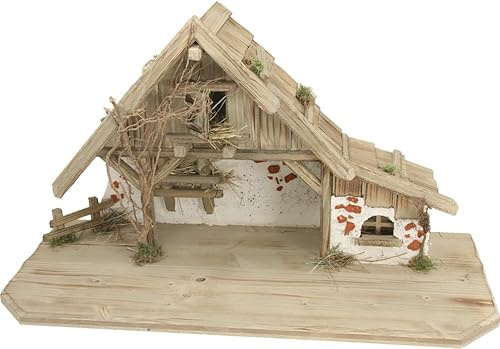 FADEDA Étable Brixen/Hauteur : 39 cm Peinte à la main Figurines de crèche détaillées – Décoration de table de Noël Accessoires de crèche