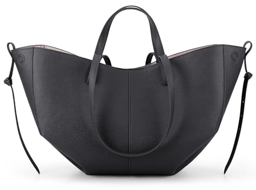 CHAMAIR Shopper Tasche Damen Groß Leder Handtasche Tote Bag mit Kleine Geldbörse Ledertasche Damen Umhängetasche Stilvoll Henkeltaschen Women's Totes Tragetasche, Schwarz