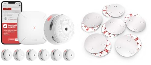 X-Sense XS01-M ProConnected Rauchmelder mit SBS50 Basisstation & conecto CC50473 Magnetbefestigung universell magnetisch für Rauchmelder Warnmelder Rauchwarnmelder 6, Silber, 6er Set Magnethalterung
