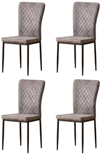 JYMTOM Wohnzimmerstühle Esszimmerstühle mit Samt-Bezug, hoher Rückenlehne, Metallgestell und modernem Gitter-Design für Wohnzimmer, Esszimmer, Konferenzraum und Klassenzimmer (4, PU hellgrau)