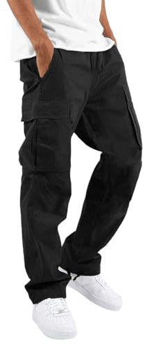 SHEKINI Joggingbyxor herr bomull långa sportbyxor Cargo med fickor, fritidsbyxor, utomhus, träningsbyxor sweatpants löparbyxor, svart, 3XL