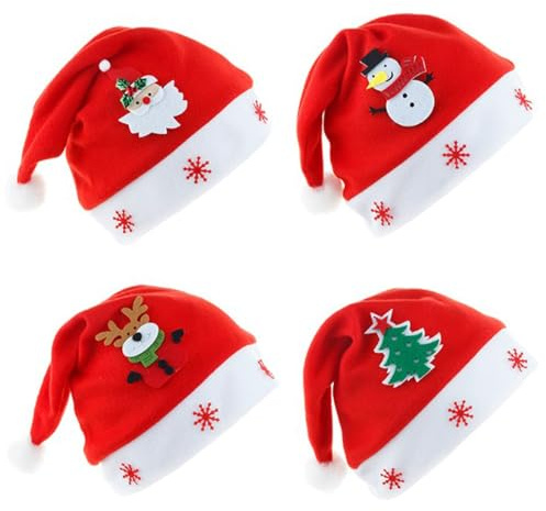 Vidillo Weihnachtsmütze Nikolausmütze 4 Stück Unisex Rot Verdickter Samt Santa Hat-Weihnachten Classic Hat Weihnachtsmütze Santa Mütze Neujahr Festliche Weihnachtskostüm Party für Erwachsene Kinder