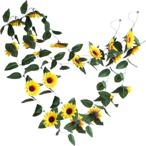 Muteitt 2 Stück Künstliche Sonnenblumen Zum Aufhängen, Künstliche Blumen, Girlanden Für Zuhause, Garten, Außenwand, Grün, Party-Dekoration