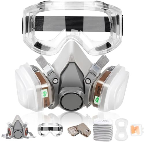LAMANICE Atemschutzmaske mit 10Pcs Filter Cottons, Schutzbrille und Ohrstöpsel, Gesichtsschutz für Staub, Formaldehyd, Schleifen, Schweißen, Holzbearbeitung, Organische Dämpfe, Chemikalien, Farbe