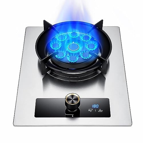 Cuisinière À Gaz Portable 1 Brûleur, 7,0 KW, Feu Élevé Temporisé À 9 Cavités, Support De Casserole En Fonte De Comptoir En Acier Inoxydable, Adapté À La Cuisine Domestique Avec Protection Contre Les F