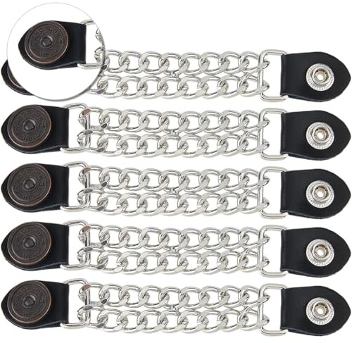 SUPERFINDINGS 5Pcs Chaîne d'extension de Gilet en Cuir Rallonge de Gilet de Moto Rallonge de Gilet de Motard en Alliage avec Rond Plat 17cm Double chaîne Noire Chaîne de rallonge de Gilet en Cuir