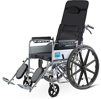 PNAJFUEL Hochlehner-Rollstuhl Mit Rückenlehne Toilettenstuhl Mit Handbremsen Leichter, Faltbarer Manueller Rollstuhl Mit Höhenverstellbaren Beinstützen Transportstuhllitätshilfe Für Erwachsene Rolls