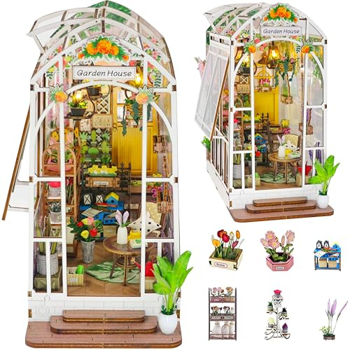Shrike Book Nook Kit, Garden House DIY Puppenhaus, Booknook Kit, Booknook | Miniature House DIY for Adults, LED, 3D Wooden Puzzle & Bookend Creative Set for Bookshelf Decor, Gift 14+
