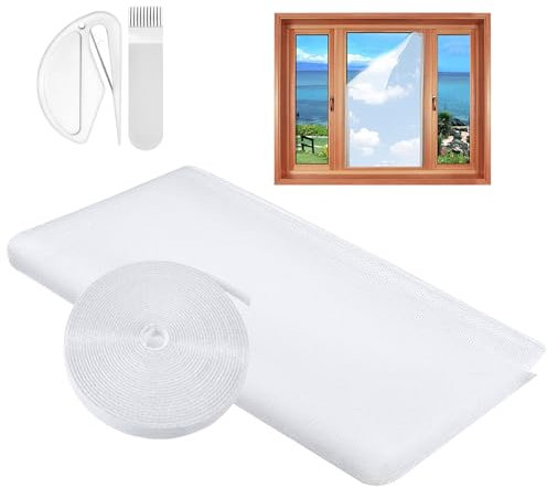 Window Mesh Insect Screen, 1PC DIY Self-Adhesive Insect Netting for Windows, 150X180CM Window Bug Screen Mosquito Fly Net with A Rolls of Hook Sticky Tape, Suitable for Many Types of Windows White