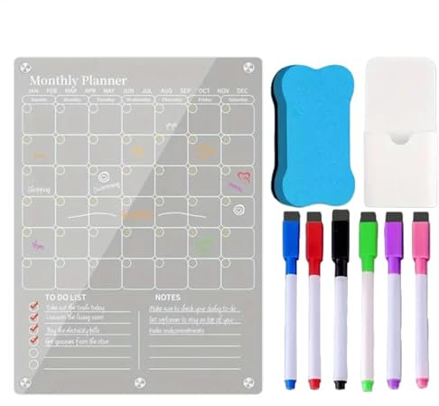 Calendario magnético transparente para, pizarra acrílica de borrado en, planificador familiar mensual y semanal reutilizable, pizarra magnética de planificación de 16 x 12 pulgadas para