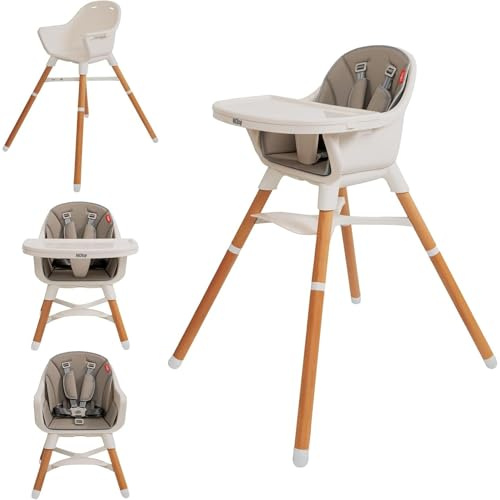 Nuby 4-in-1 Baby High Chair Seat with Removable Tray - 6+ Months to 3 Years - Adjustable Toddler Chair for Eating - Holds Up to 60 lbs - Gray