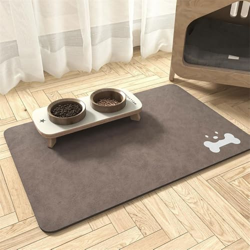 Mateju Napfunterlage Hund Katzen, Hund rutschfest Saugfähig Schnelltrocknend Futtermatte Hunde Katzen Matte, Napfunterlage Katze Hundenapf Unterlage (Welpe Braun,60x90cm)
