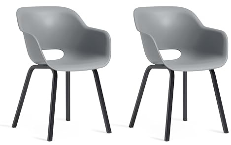Keter Noa Schalenstuhl 2er-Set, grau, 56,5x55x80 cm | UV-beständig, mit Metallbeinen, modern & vielseitig