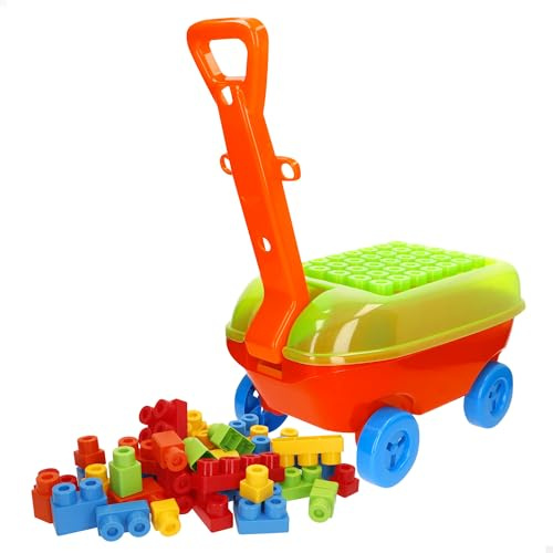 ColorBaby Färgblock Vagn med 50 byggklossar, dragleksak med handtag och hjul, stora säkra delar, 18 månader och uppåt (47702)
