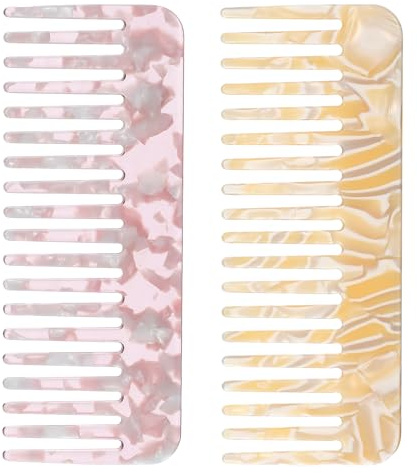 Mabor 2Pcs Wide Tooth Comb 4.65in Detangling Comb Cellulose Large Detangler Combs for Women Thick Curly Wavy Wet Dry Hair
