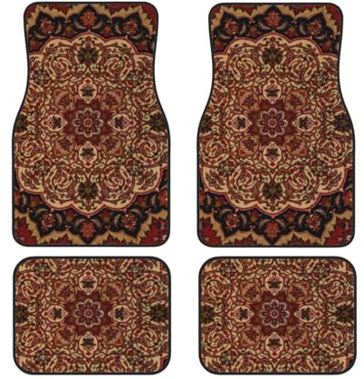 Tapis de Sol de Voiture 4 pièces Motif Persan Vintage, Accent Oriental, adapté aux Voitures, camions et SUV - Accessoires Auto aux imprimés Lumineux