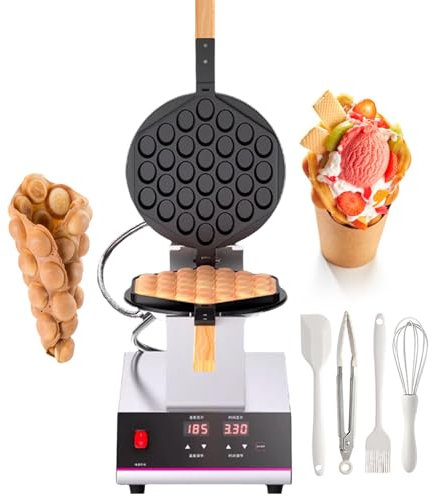 pealiritansemen Commercial Bubble Waffle Maker - Digital Dessert Station, 180° Rotating Egg Waffle Maker, Thickened Non-Stick Coating, With Digital Display, For Restaurant/Café/Dessert Shop