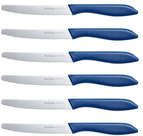 Brotmesser,6 teilig,Ruffulon Brötchenmesser Set,23 cm Bread Knife,Brot Messer Wellenschliff aus Edelstahl,Scharfe Messer Set,Kunststoffgriff,Blau Messerset,Spülmaschinenfest