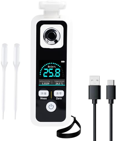 TEKCOPLUS Digitales Brix-Refraktometer 0-32% | ±0,2% Genauigkeit Zuckergehaltsmesser für Saft, Bier, Wein | IPX6 wasserdicht, schnelle 1-Sekunden-Lesung, USB wiederaufladbar, automatische Abschaltung