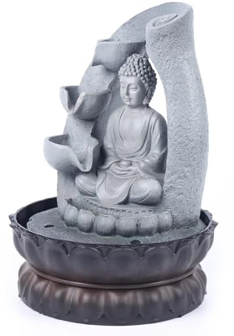 CHIMHOON Zimmerbrunnen mit LED-Beleuchtung Pumpe, Buddha Springbrunnen, Brunnendekoration, Indoor Wasserspiel Feng Shui Deko Brunnen Zier, Brunnen Deko