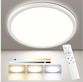 Oumida 30cm LED Ceiling Light Dimmable, 24W 2400LM IP44 Bathroom Lights Ceiling with Remote Control, 2700-6500K, Timer & Memory, Round Flush Ceiling Lamp for Bedroom Living Room Kitchen (30cm)