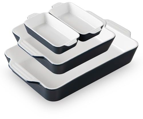 Sweejar Ceramic Bakeware Set of 4, Casserole Dishes for Oven, Rectangular Baking Dish with Handles, Lasagna Pans Deep for Cooking, Gratin, Roasting, Banquet and Daily Use (Navy)