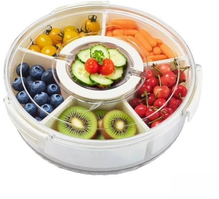 kaixinha Rotating Snack Container – 6-Compartment 2-Layer Plastic Tray