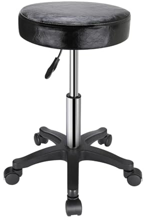Salon Stool Chair, Round Rolling Stool with Wheels, Height Adjustable (43-56CM) Swivel to Sit on - for Salon Massage Home Kitchen Clinic, Weight Capacity 250lbs, Black