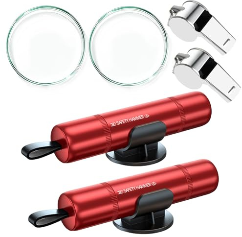 2 Pezzi Taglia Cinture di Sicurezza e Rompivetro 2 in 1, Martello di Sicurezza per Auto, Spezzamento di Vetro per Auto, Martello di Emergenza per Auto, Autobus (Rosso + Rosso)