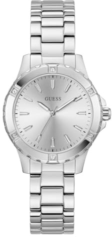 Guess Damen-Armbanduhr Mist Silber 35mm mit Edelstahlarmband & 3 bar Wasserschutz – GW0948L6