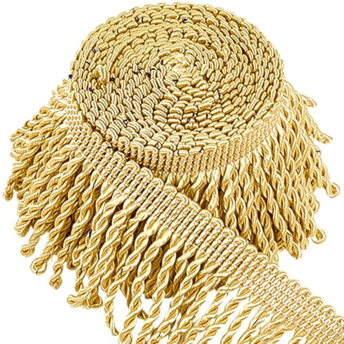 GORGECRAFT 4.6 m X 6.2cm de Franges Dorées pour Rideaux Garnitures Franges Ruban pour Travaux Manuels Chemin de Table Vêtements Oreillers Rideaux Canapés Costumes Abat Jour Décoration