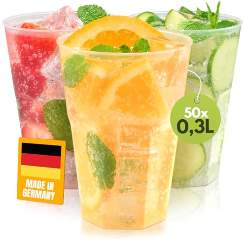 Trinklicht 50 Cocktailbecher 0,3 L | Bruchsichere Plastikbecher Transparent | Spülmaschinenfest & Flexibler Kunststoff | Robuste Trinkbecher für Kaltgetränke | Cocktail Mehrwegbecher & Partybecher