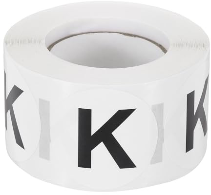 PATIKIL 500 Stück Punktaufkleber mit Schwarze Buchstabe K 38mm Durchmesser | Weiße, Selbstklebende Runde Aufkleber mit Buchstaben Etiketten, Für Fabriken Lager Haus Büro Klassenzimmer