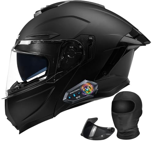 Bluetooth Modular Motorcycle Helmet with Dual Visors, DOT ApprovedBuilt-in Sun Shield, Removable Washable Liner for Adults Men Women, Casco Moto Hombre Mujer (H, XXL60~61CM)