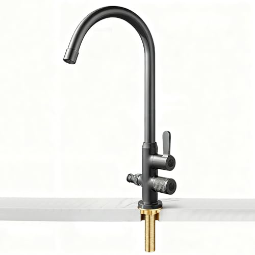 XSDSM Wasserhahn Garten Kaltwasserhahn 1/2 Zoll Anschluss Doppelauslauf Außenwasserhahn Frostsicher Messing Einzelloch,Pistolengrau