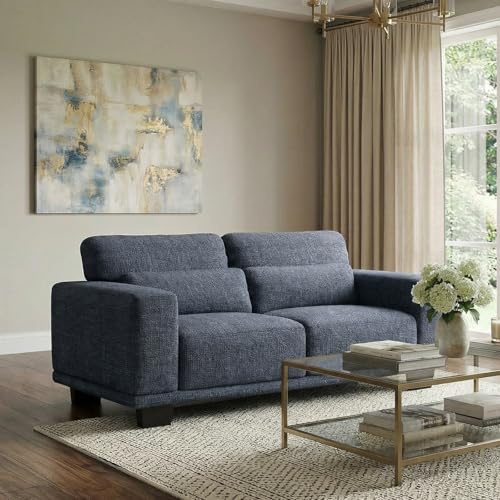Marsail 65 Loveseat Sofa, 2-Seater Couches with Wide Armrests & Deep Cushions, Modern Linen Sofas for Living Room, Comfy Upholstered Couch with Removable Washable Covers, Blue